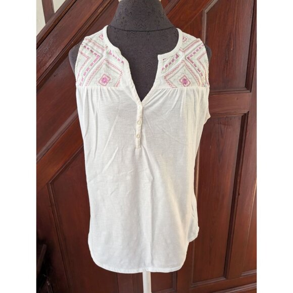 Bit & Bridle Womens White Embroidered Sleeveless Top Size M - Picture 1 of 7